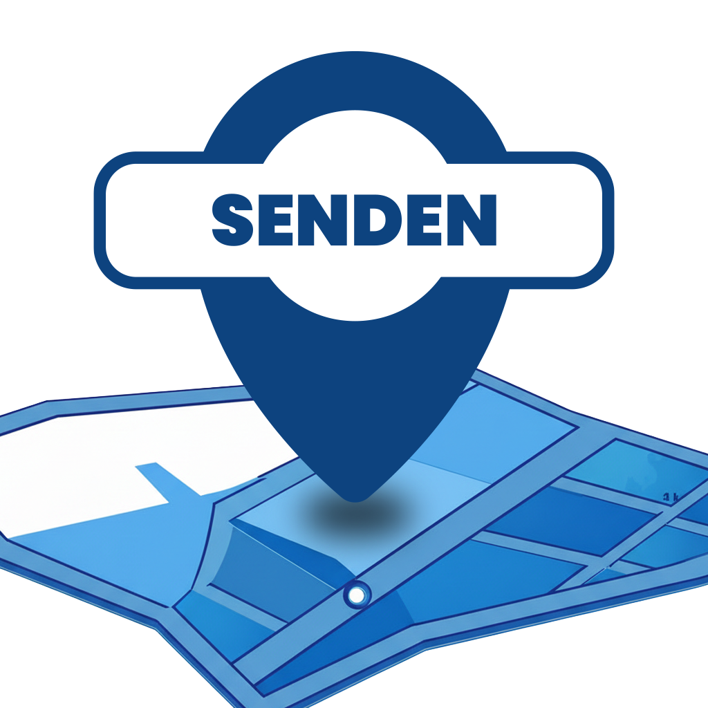 Karte mit einer markierten Position in Senden, dargestellt durch einen blauen Pin.